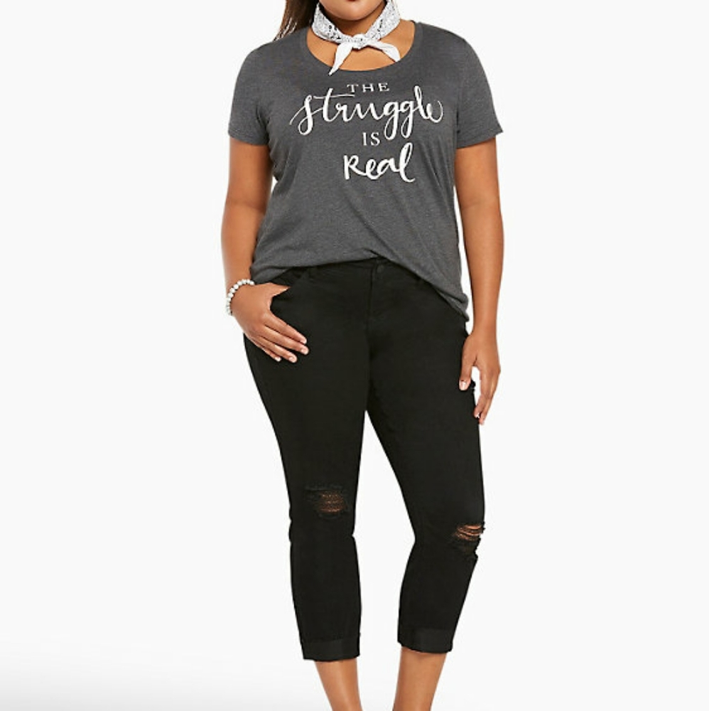 ANKLE SKINNY JEANS - BLACK WASH WITH DESTRUCTION